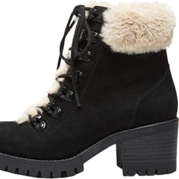 Madden Girl hidde faux-fur hiker boots in black fabric size 9.5 - Picture 2 of 6